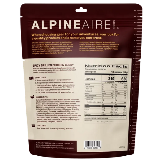 AlpineAire Spicy Grilled Chicken Curry-Food - Backpacking-AlpineAire-Appalachian Outfitters