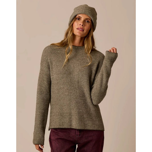 Front view of the Carve Designs Olivia Plush Sweater in Cream worn by a model with a beanie against a neutral background.