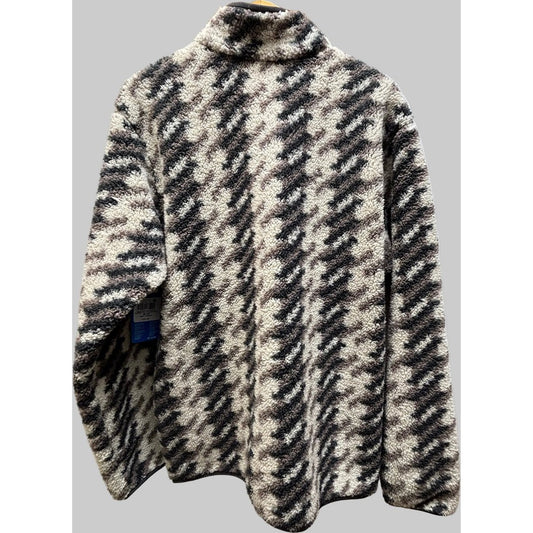 Front view of the Columbia Sportswear Men's Rugged Ridge High Pile Half Zip in 281 DkStnTwls with a houndstooth pattern against a gray background.