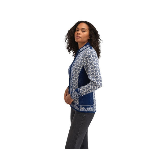 Side view of the Dale Of Norway Christiania Fem Jacket-SAMPLE showing the pattern and pockets against a white background.