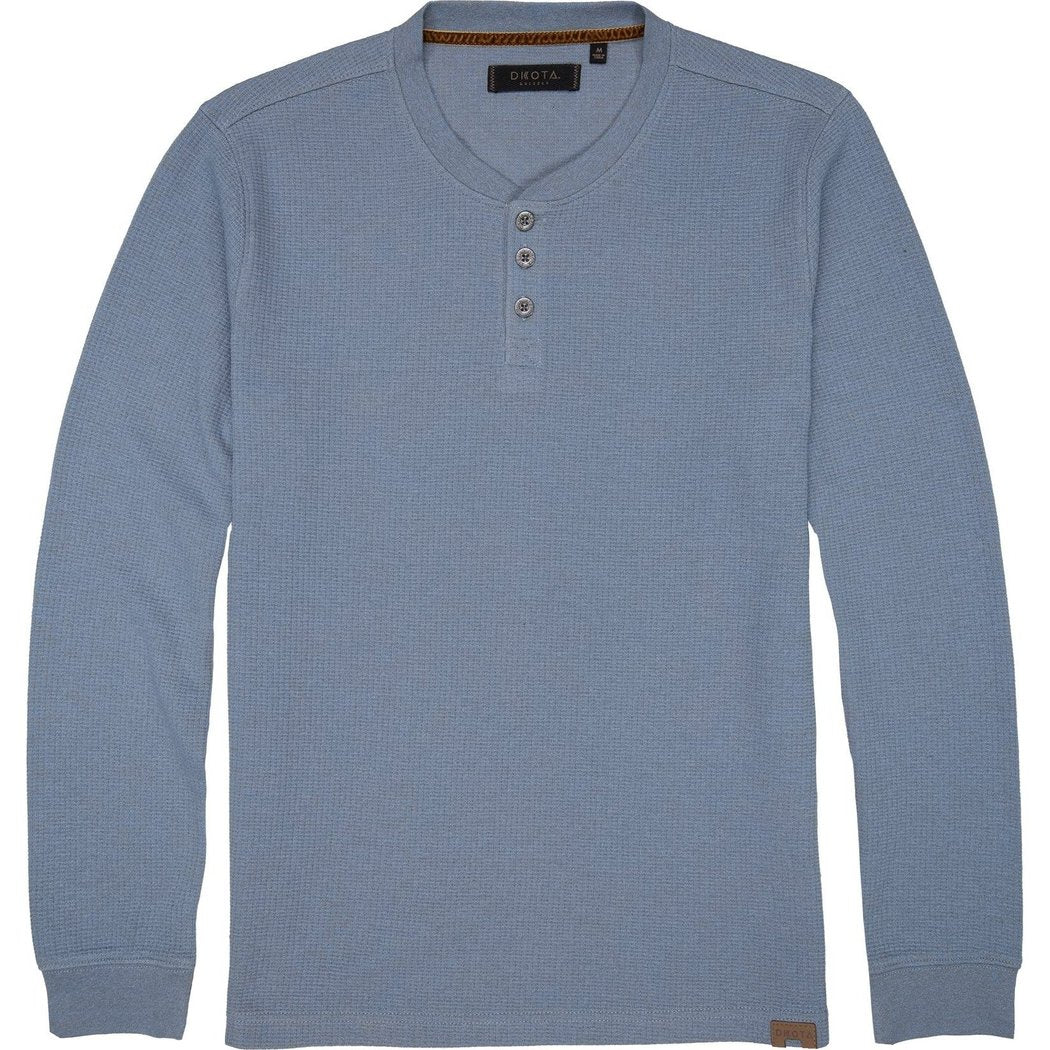 Front view of the Dkota Grizzly Men's Jesse in Cabin Wood showing the button placket and ribbed cuffs.