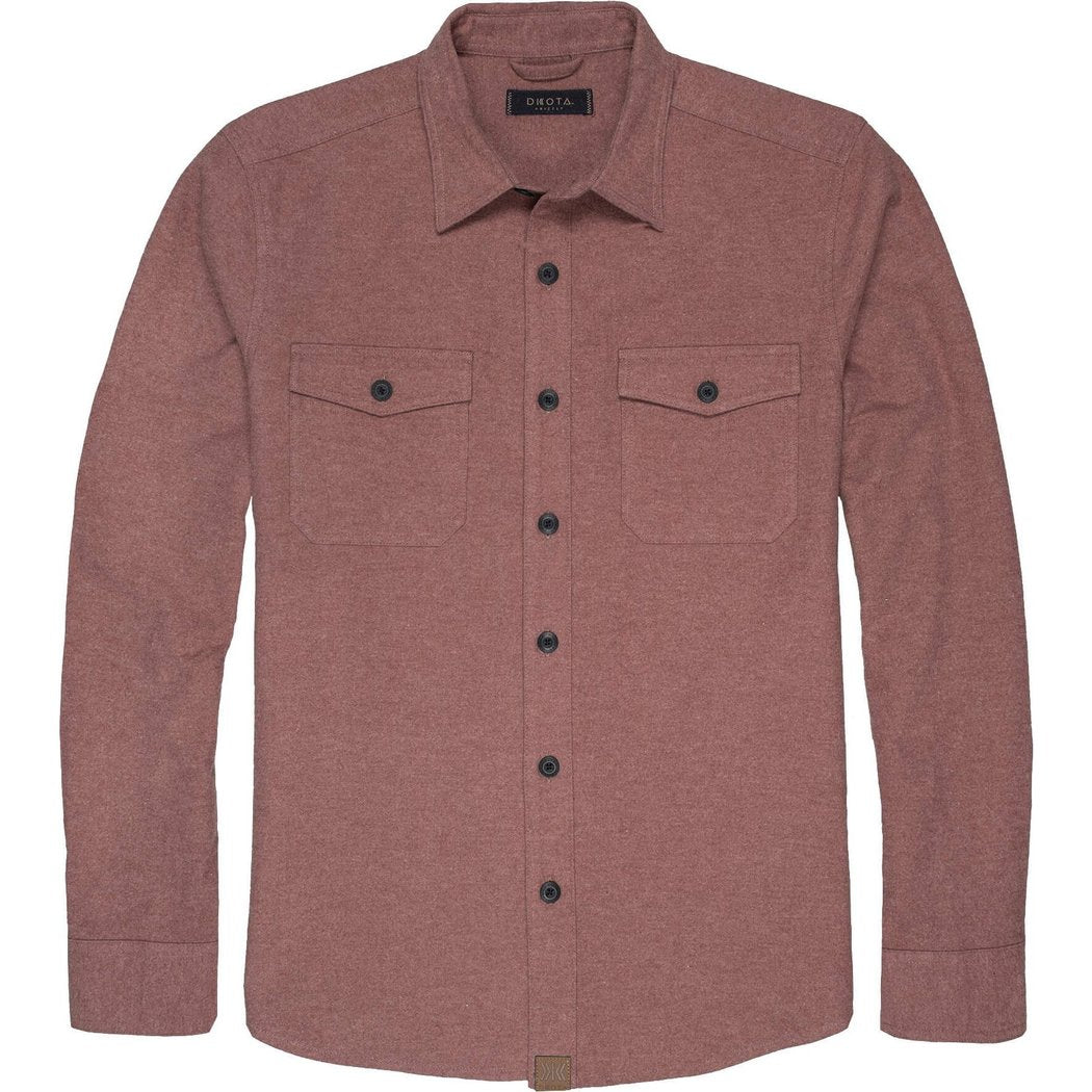 Front view of the Dkota Grizzly Men's Major in Ash Bark showing two chest pockets and a button-down collar.