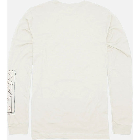 Back view of the Jetty Mens Triple Long Sleeve Tee in White showing the graphic on the left sleeve.