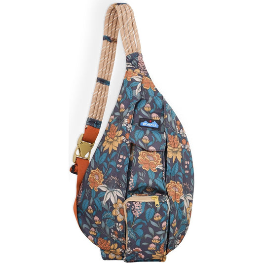 Front view of the Kavu Rope Sling in Frosty Foliage showing the floral pattern and rope strap against a white background.