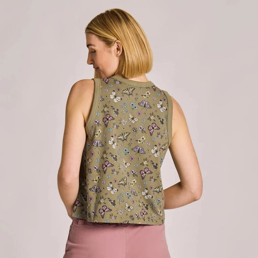 Life is Good Women's Butterfly Garden Pattern Crusher Boxy Tank-Women's - Clothing - Tops-Life is Good-Appalachian Outfitters