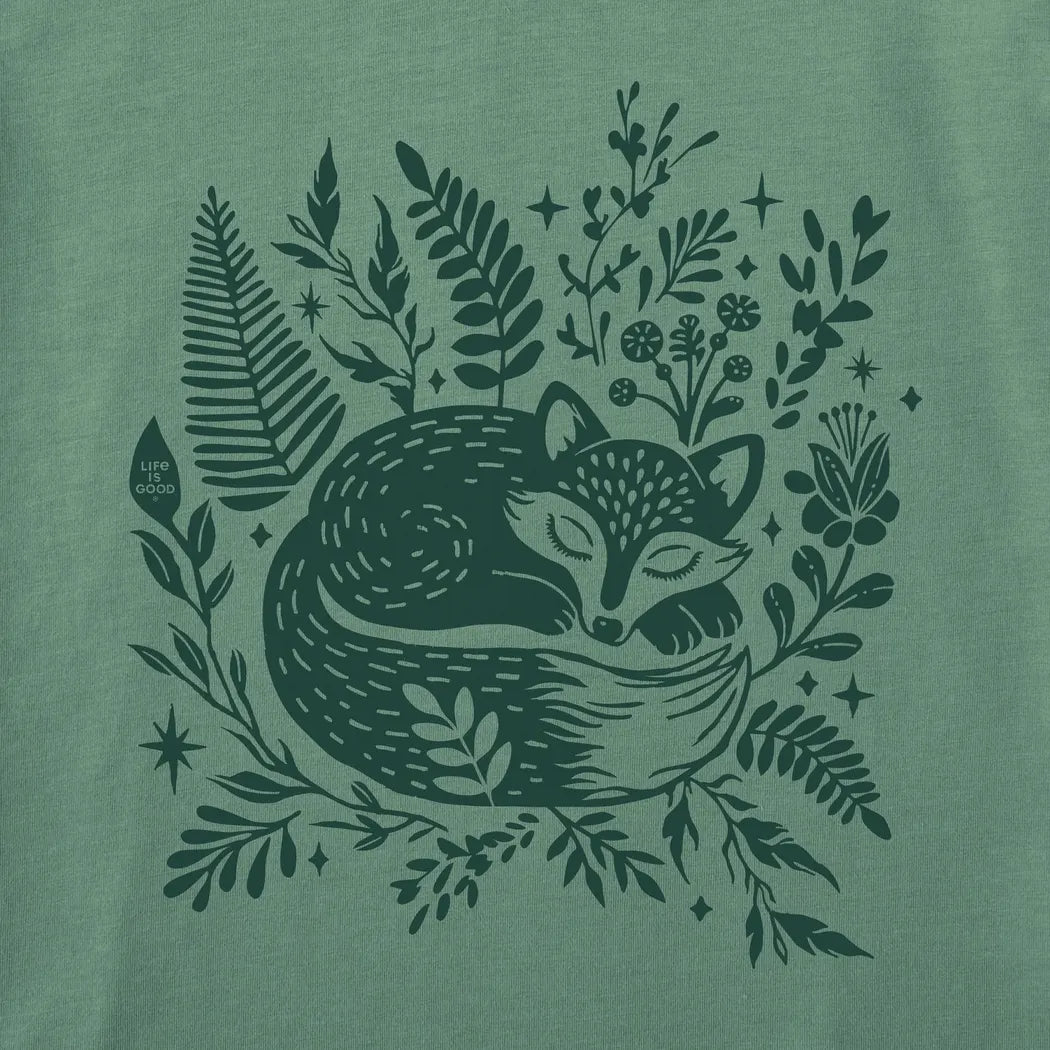 Life is Good Women's Sleeping Fox on Ferns Short Sleeve Crusher Tee-Women's - Clothing - Tops-Life is Good-Appalachian Outfitters