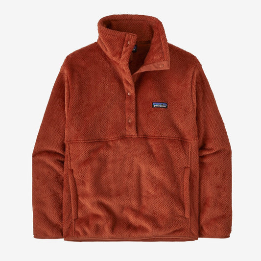 A front view of the Patagonia Women's Re-Tool Half Snap Pullover in Dark Natural with a high collar and chest pocket against a white background.