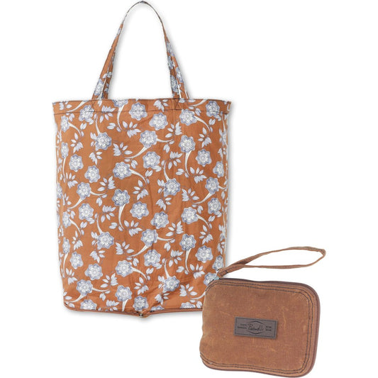 Front view of the Purnell Packable Canvas Tote Bag in GREEN with a matching pouch beside it on a white background.