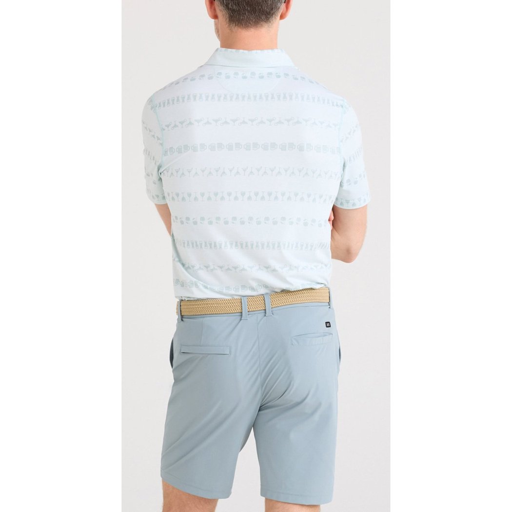 Back view of the SAXX Men's Caddie Short 8' Inseam- Sample in Silver Pine with a model wearing it against a plain background.