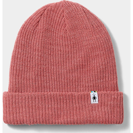 Front view of the Smartwool Beanie in Rosewood Heather with a folded cuff and a small logo tag on the front.