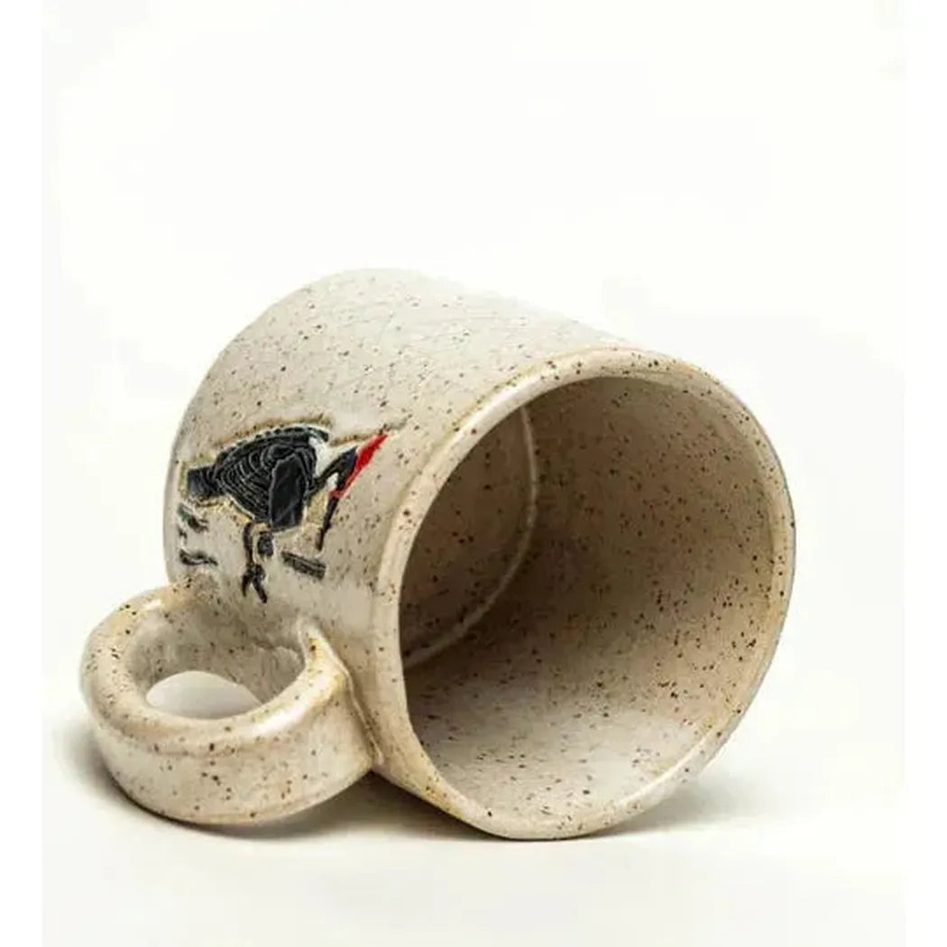 White Squirrel Clayworks Woodpecker Design Handmade, in Ohio, Ceramic White 10oz Mug-Camping - Cooking - Dishware-White Squirrel Clayworks-Appalachian Outfitters
