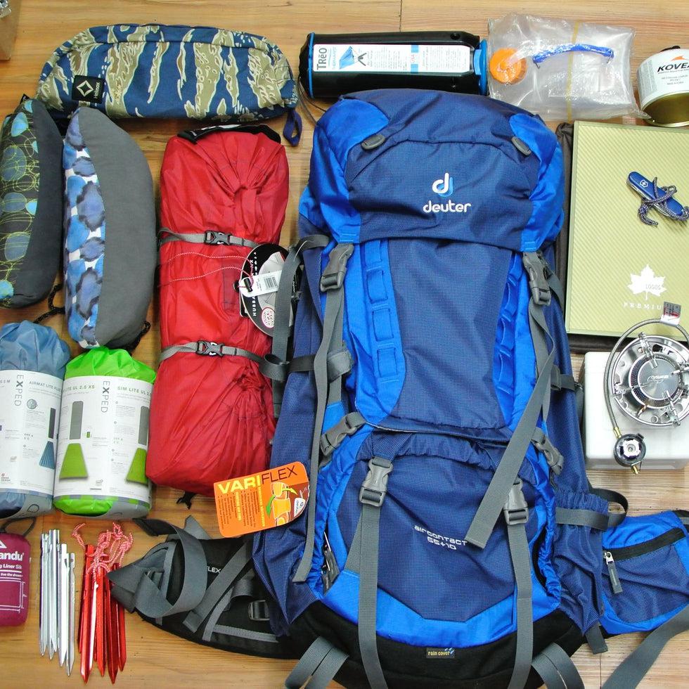 Camping gear on a table