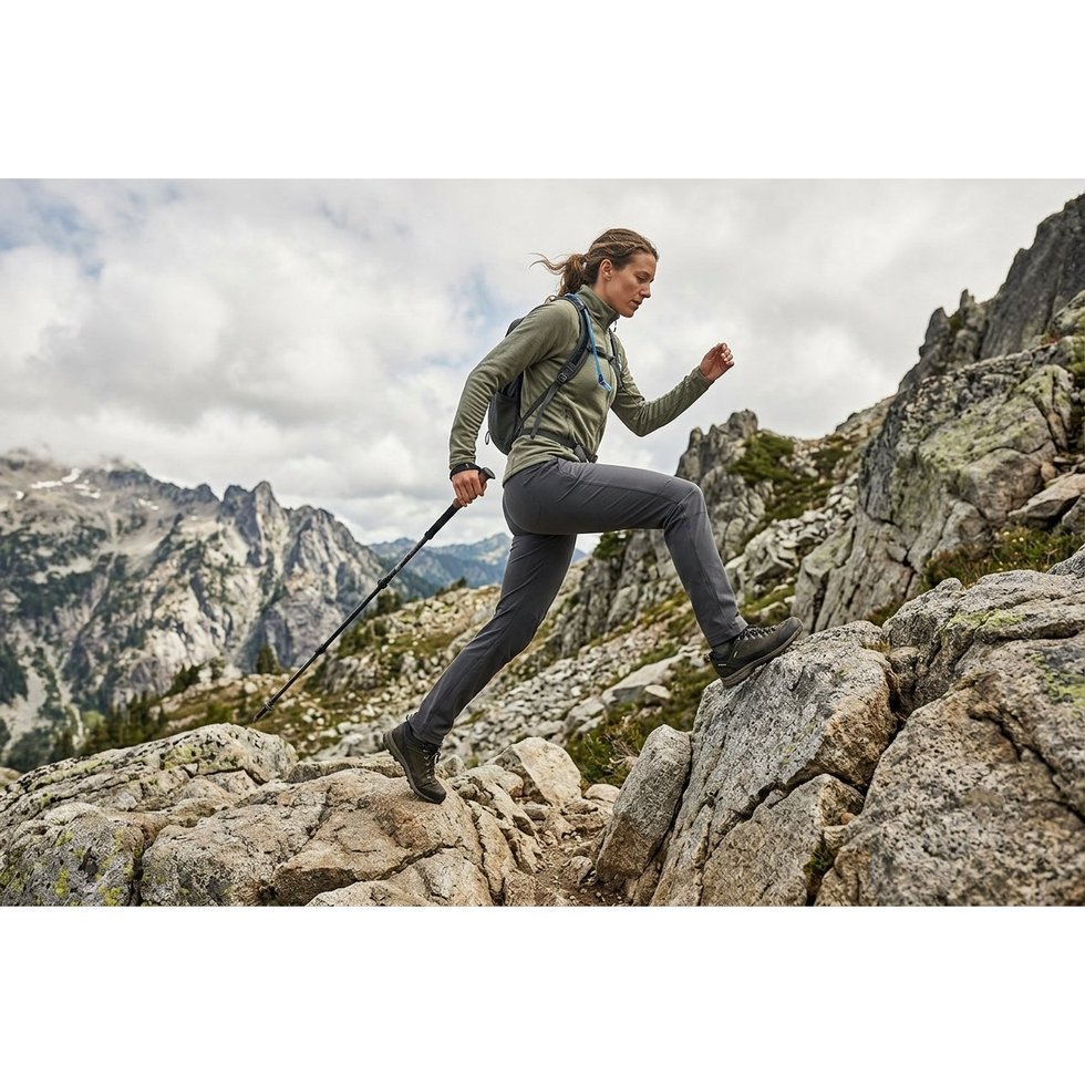 Hiker wearing hiking pants with a comfortable fit and unrestricted movement