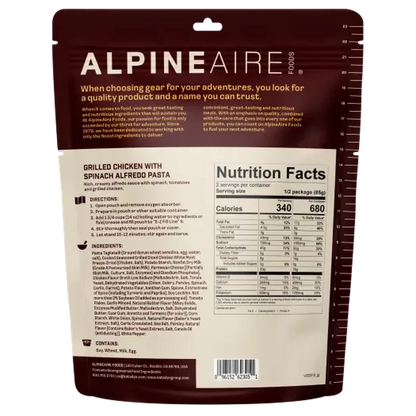 AlpineAire Grilled Chicken with Spinach Alfredo Pasta-Food - Backpacking-AlpineAire-Appalachian Outfitters