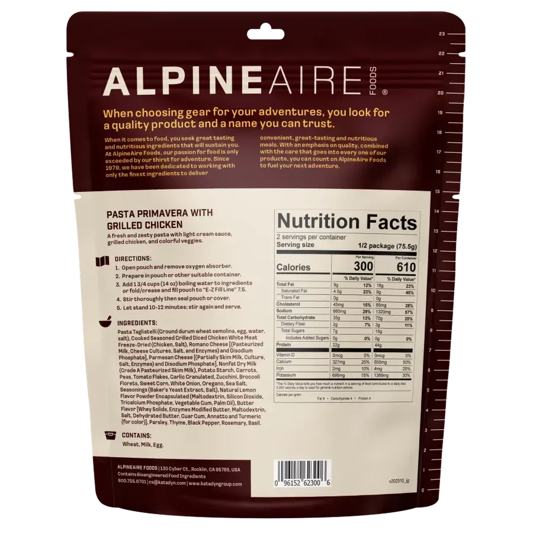 AlpineAire Pasta Primavera with Grilled Chicken-Food - Backpacking-AlpineAire-Appalachian Outfitters