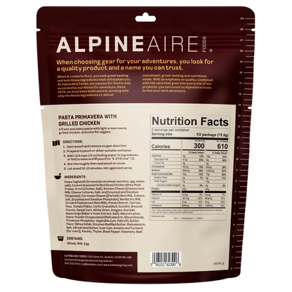 AlpineAire Pasta Primavera with Grilled Chicken-Food - Backpacking-AlpineAire-Appalachian Outfitters