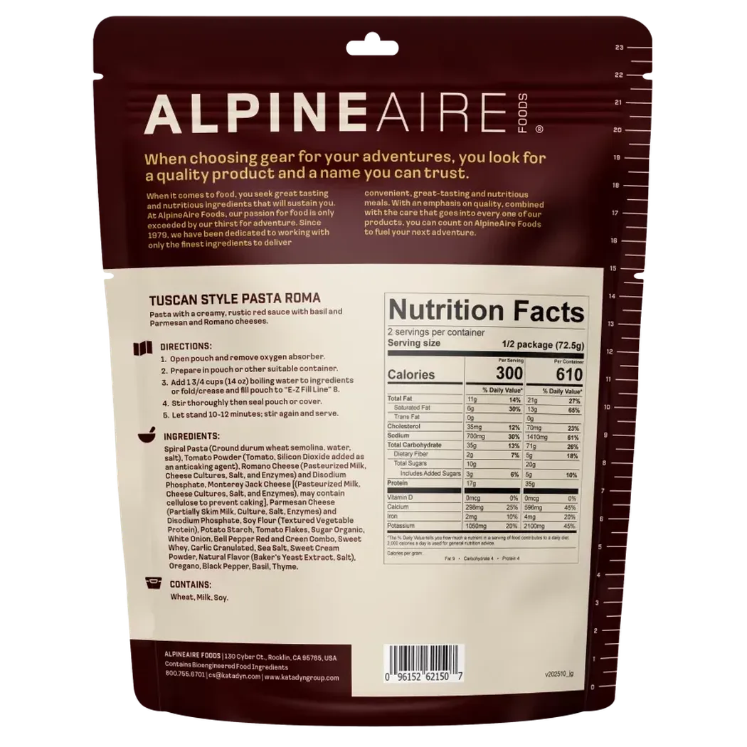 AlpineAire Tuscan Style Pasta Roma-Food - Backpacking-AlpineAire-Appalachian Outfitters