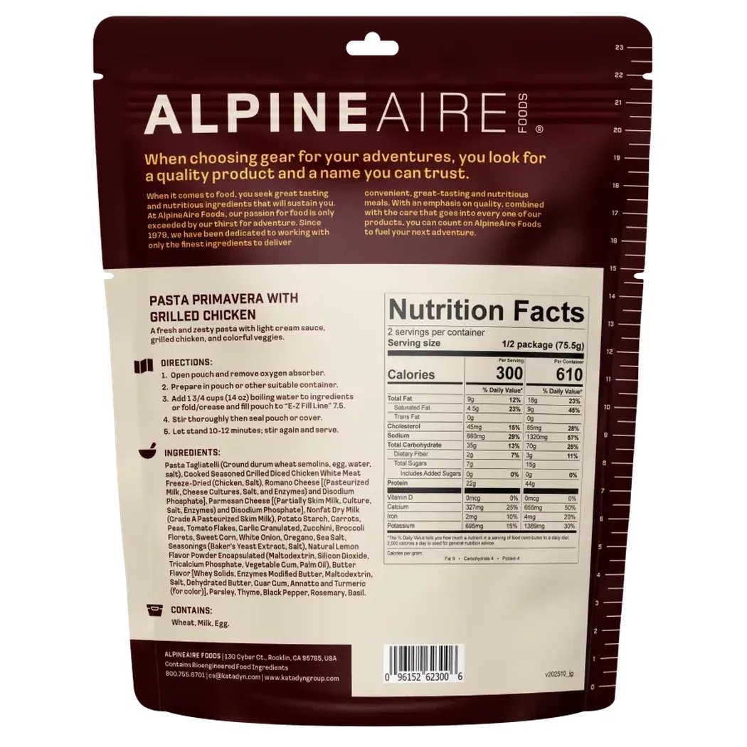 AlpineAire Pasta Primavera with Grilled Chicken-Food - Backpacking-Appalachian Outfitters
