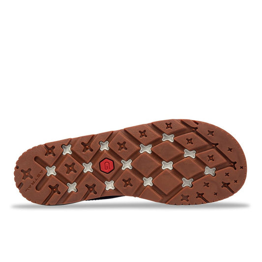 Bottom view of the Astral Men's Brewer 3.0 in Treefrog Tan showing the patterned outsole against a white background.
