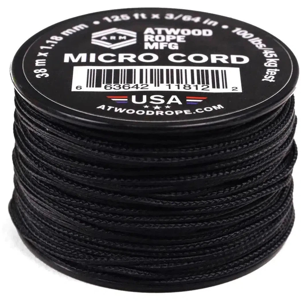 Atwood Rope Micro Cord - 100 LB - 1.18MM X 125 FT Spool-Climbing - Ropes-Atwood Rope-Black-Appalachian Outfitters