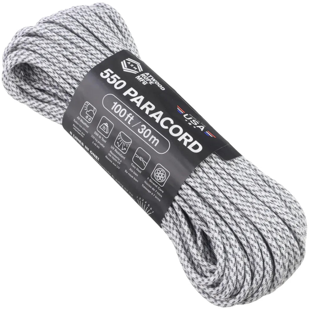 Atwood Rope Paracord - 550 LB - 4MM X 100 FT - Camos and Black-Camping - Accessories - Rope and Cordage-Atwood Rope-Arctic Camo-Appalachian Outfitters