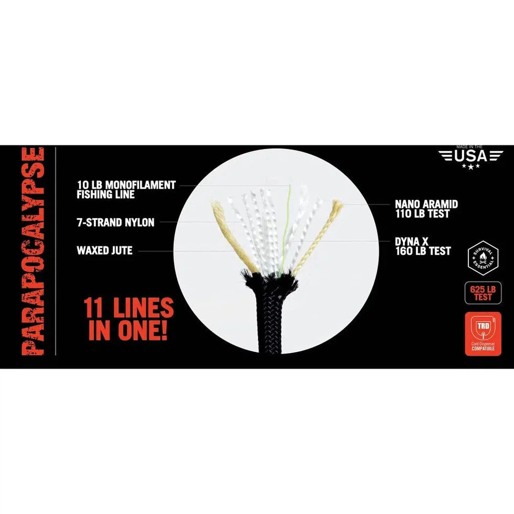 Atwood Rope Parapocalypse Ultimate Survival Cord - 625 LB - 4MM X 100 FT-Climbing - Ropes-Atwood Rope-Black-Appalachian Outfitters