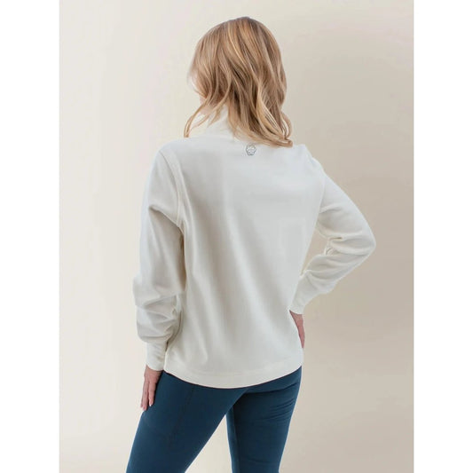 Back view of the Aventura Womens Dog Walker Top in Snow White on a model with a plain background.