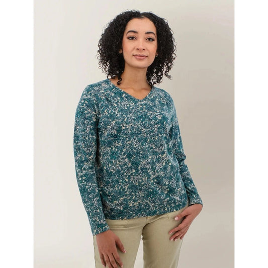 Front view of the Aventura Women's Frostkiss Long Sleeve Tee in Spellbound with a model wearing it against a plain background.