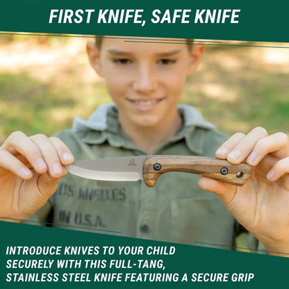 Beavercraft Carbon Steel Blued-Blade Bushcraft Knife Knife for Kids with Leather Sheath-Camping - Accessories - Knives-Beavercraft-Appalachian Outfitters