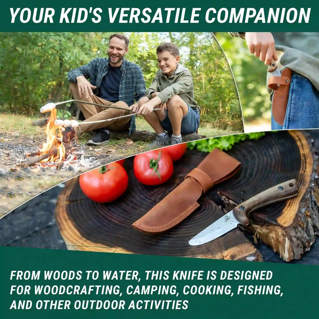Beavercraft Carbon Steel Blued-Blade Bushcraft Knife Knife for Kids with Leather Sheath-Camping - Accessories - Knives-Beavercraft-Appalachian Outfitters