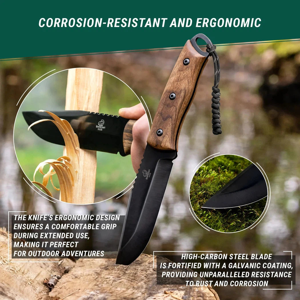 Beavercraft Dusk-Carbon Steel Bushcraft Knife With Ferro Rod And LeatherSheath-Camping - Accessories - Knives-Beavercraft-Appalachian Outfitters