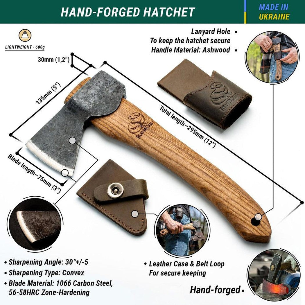 Small Carving Axe with Leather Sheath-Camping - Accessories - Axes-Beavercraft-Appalachian Outfitters