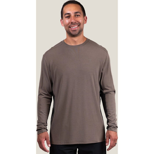 Front view of the Belong Designs Men's Dyer Tek Long Sleeve in Midnight Core on a model against a light background.