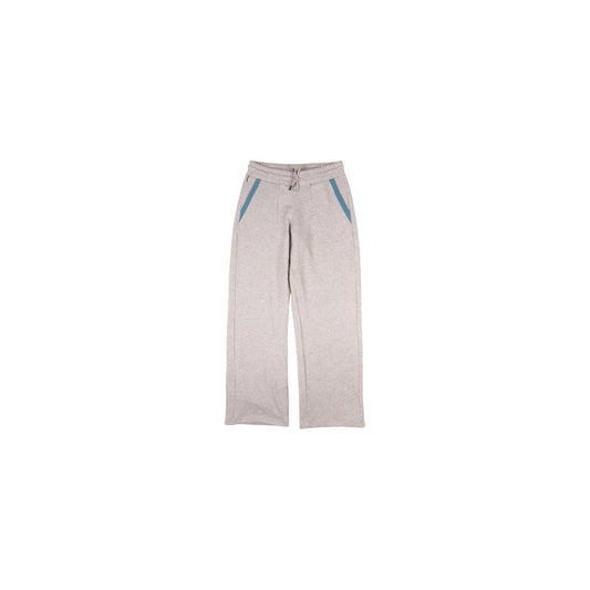 Front view of the Belong Designs Women's Powell Fleece Pant in Beige with teal pocket accents against a white background.