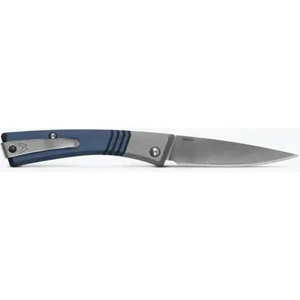 Side view of the Benchmade Successor knife with blue handle and gray accents against a white background.