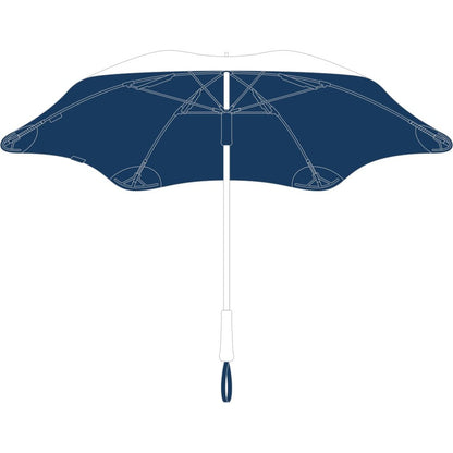 A top-down view of the Blunt Exec Black umbrella showing its canopy and handle against a white background.