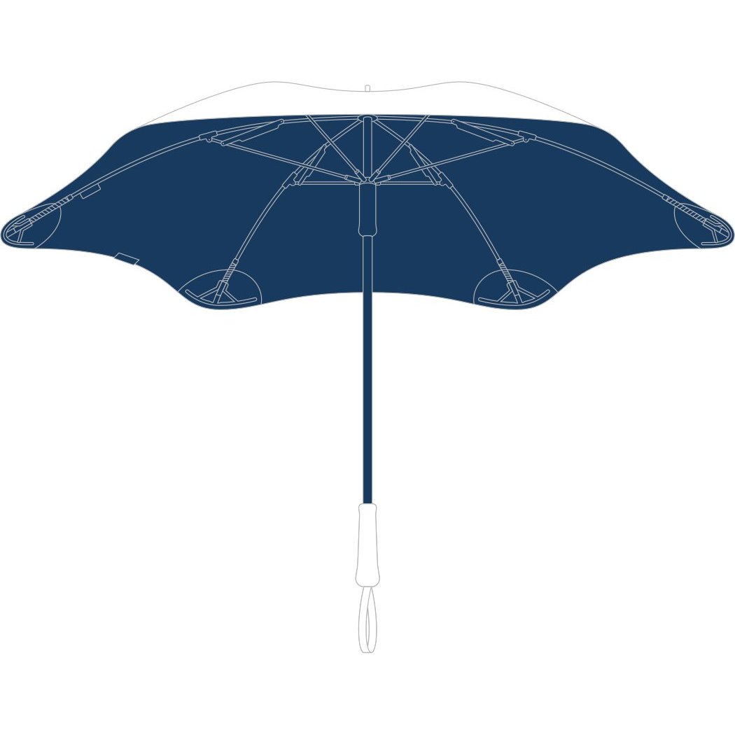 A top-down view of the Blunt Exec Black umbrella showing its canopy and handle against a white background.