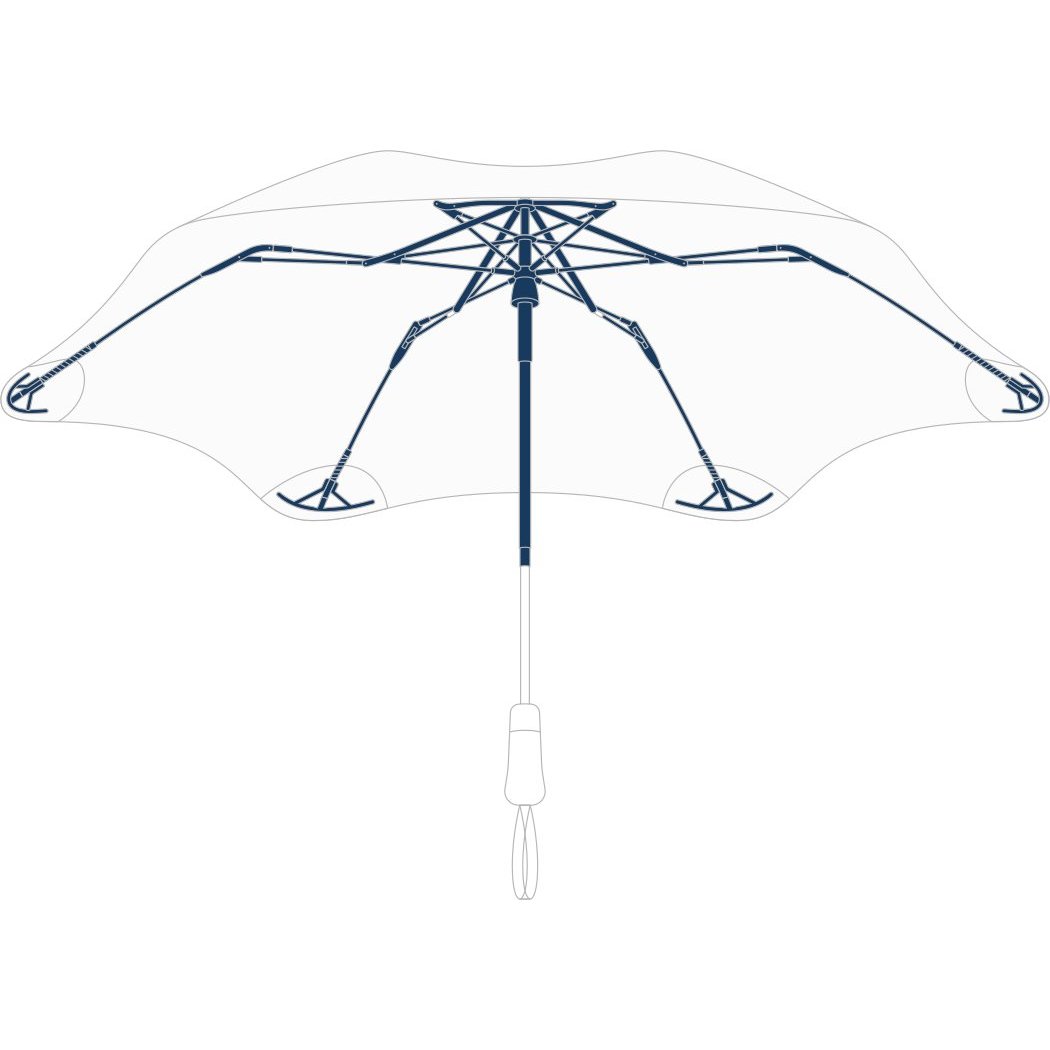 A top-down view of the Blunt Metro umbrella in Black, showing its frame and canopy against a white background.