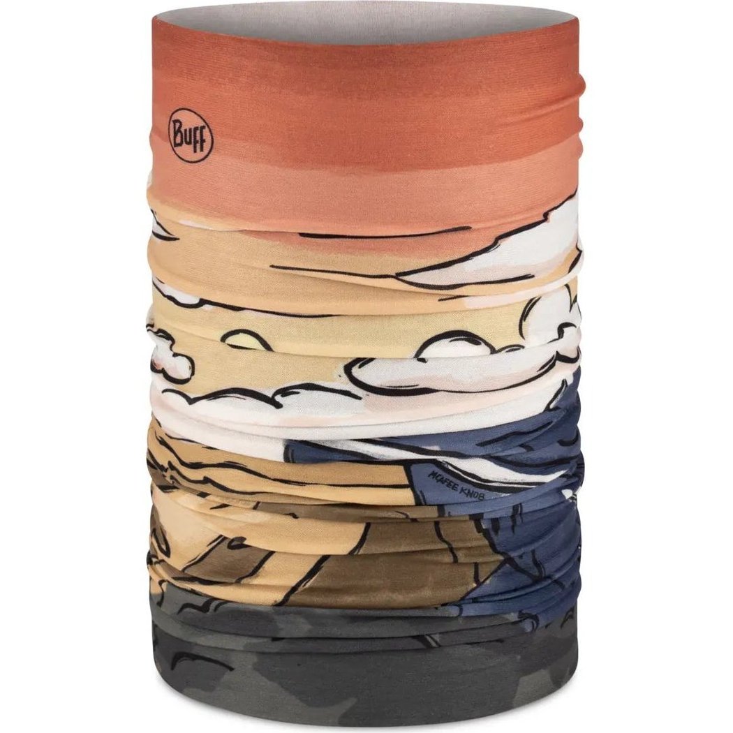 Close-up of the Buff Knoxlip Multi bandana in Multi color showing its layered, abstract design against a plain background.