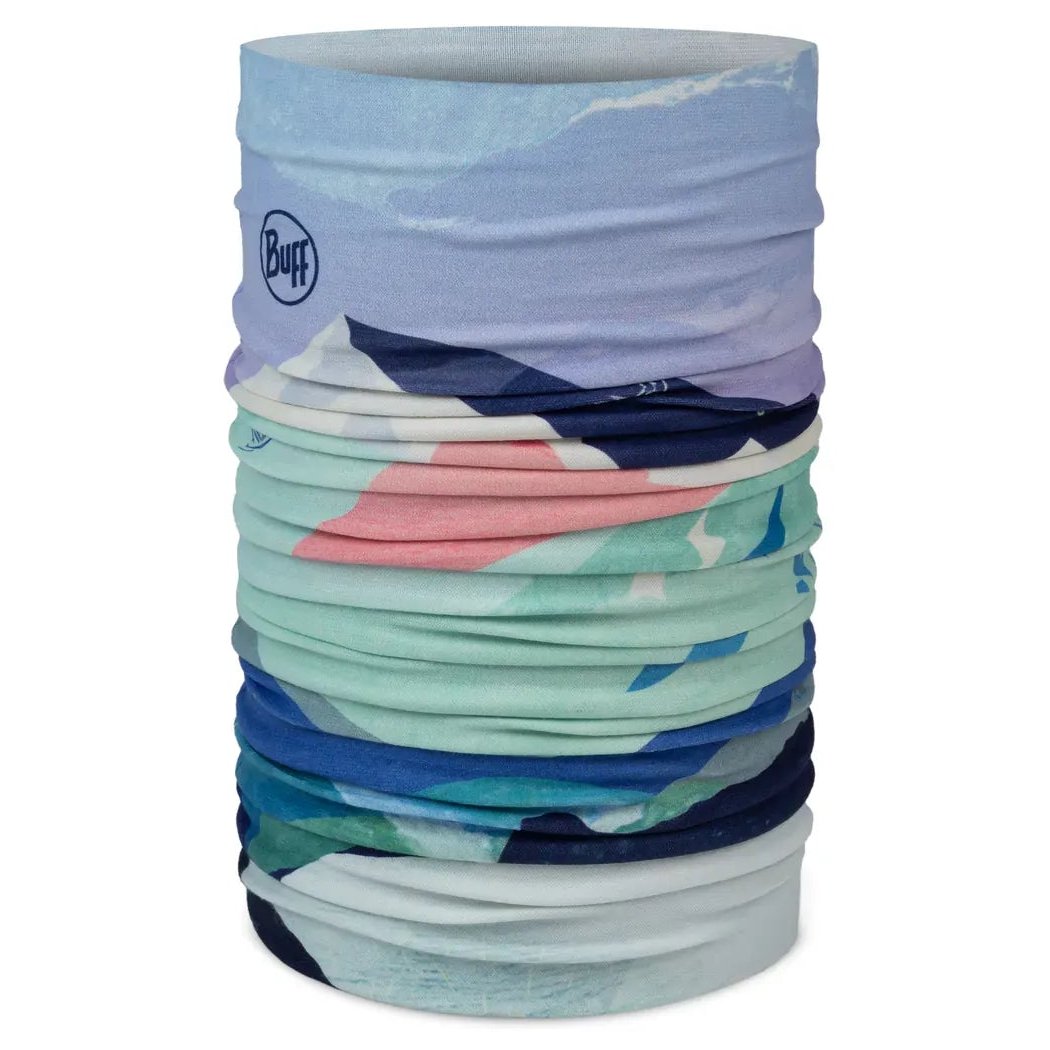 Stacked Buff Omasi Mint bandanas in mint and blue tones with a white background.
