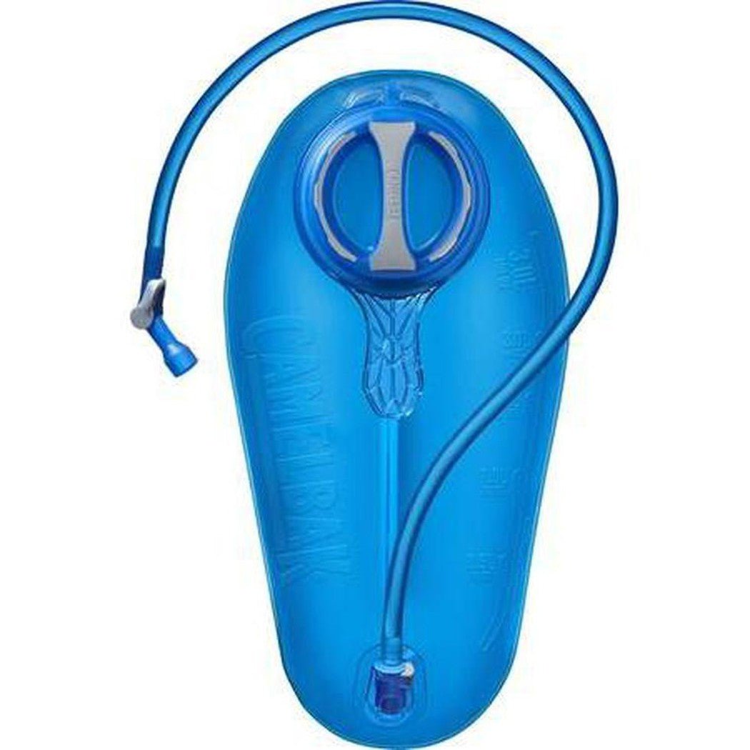 Top view of the CamelBak Unbottle 3L Frost Grey/Turkish Sea hydration reservoir with the drinking tube and bite valve visible against a white background.
