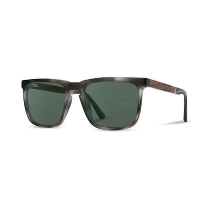 Side view of the Camp Eyewear Ridge sunglasses in Black // Ebony with dark green lenses against a white background.