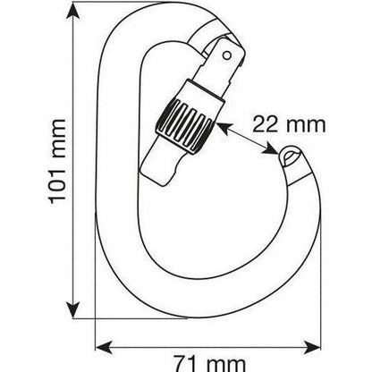 A side view of the CAMP Nimbus Lock carabiner showing its lock mechanism and dimensions.