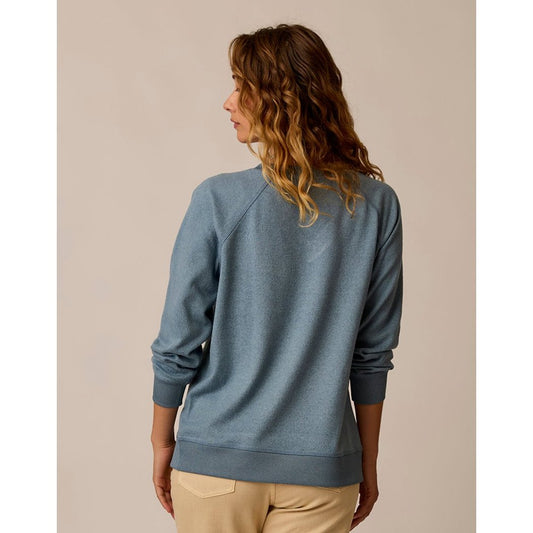 Back view of the Carve Designs Alena Supersoft Top in Blue Mirage Heather on a model against a neutral background.
