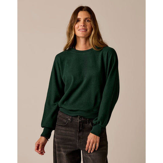 Front view of the Carve Designs Anneke Supersoft Dolman in Dark Pine Heather on a model against a neutral background.
