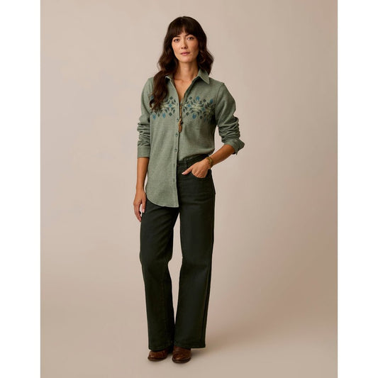 Front view of the Carve Designs Fairbanks Supersoft Shirt in Laurel Motif on a model wearing dark jeans against a neutral background.