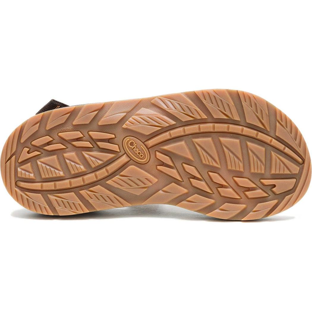 The sole of the Chaco Men's Mega Z/1 Wide-Strap Classic in Summit Coffee is shown from below, displaying the tread pattern and brand logo against a white background.