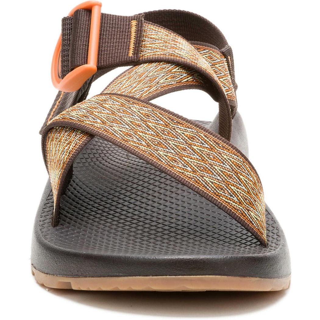 Front view of the Chaco Men's Mega Z/1 Wide-Strap Classic in Summit Coffee showing the crisscross straps and adjustable buckle against a white background.