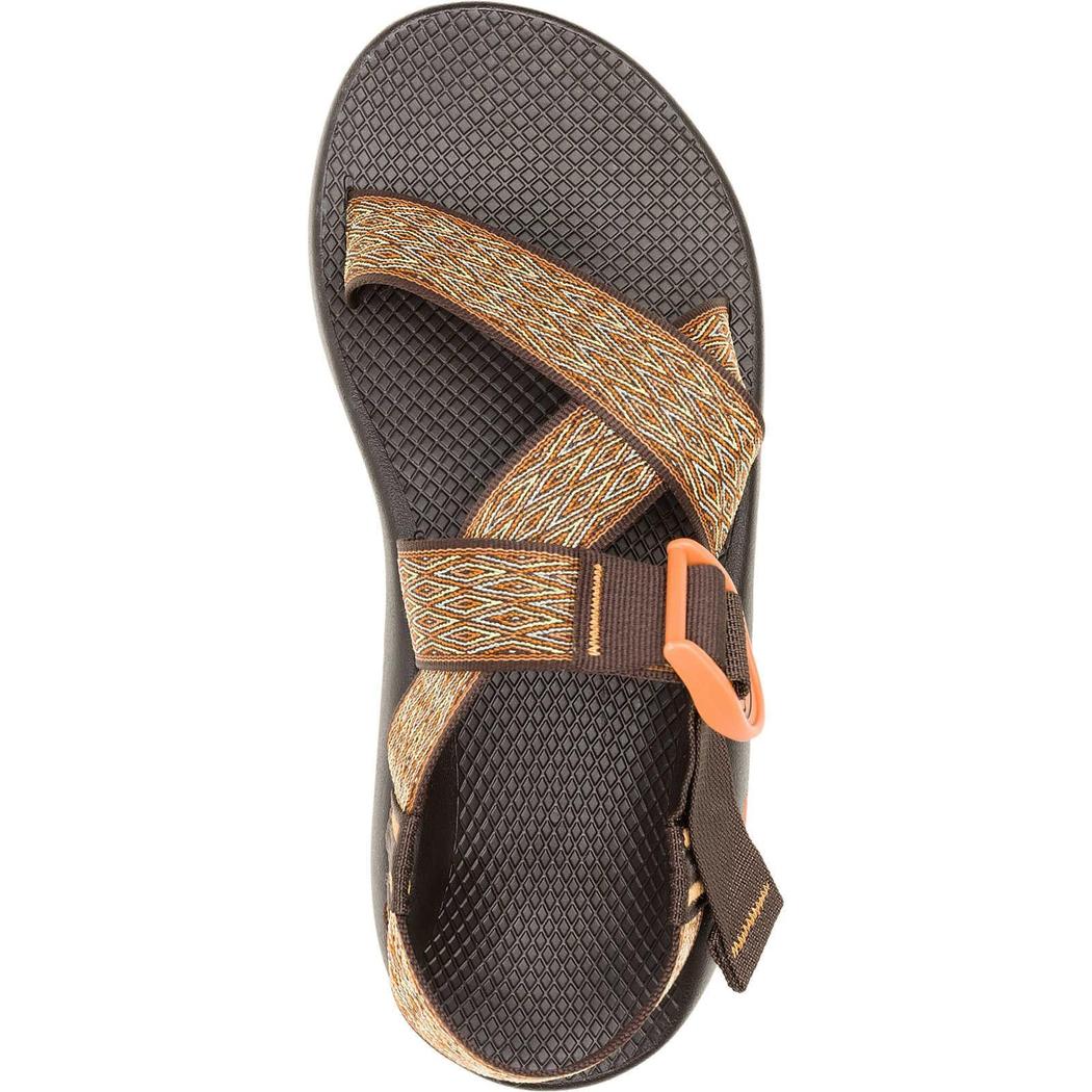 Top view of the Chaco Men's Mega Z/1 Wide-Strap Classic in Summit Coffee showing the crisscross straps and buckle against a white background.