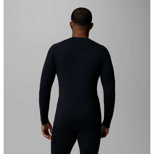 Back view of the Columbia Sportswear Men's Omni-Heat Infinity Knit LS Crew in 010 Black on a model against a gray background.